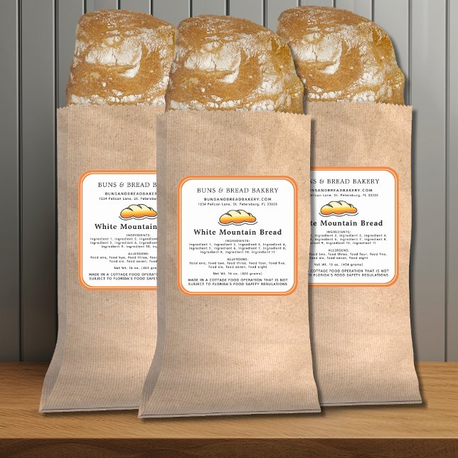 Sticker Carré Droit du chalet Accueil Boulangerie Ingrédients Al (Cottage Law Labels with Ingredients and Allergens)