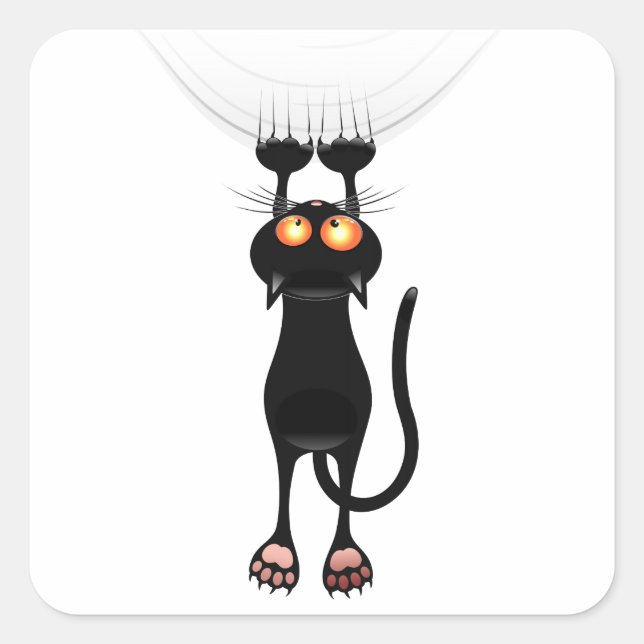 Sticker Carré Drôle Accrocher sur le chat (Devant)