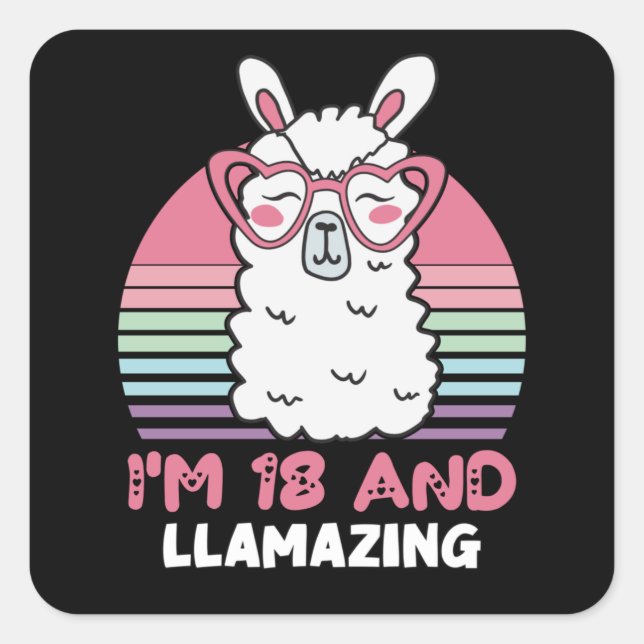 Sticker Carré Drôle Adorable Llama 18e Anniversaire Cadeau Pour  (Devant)