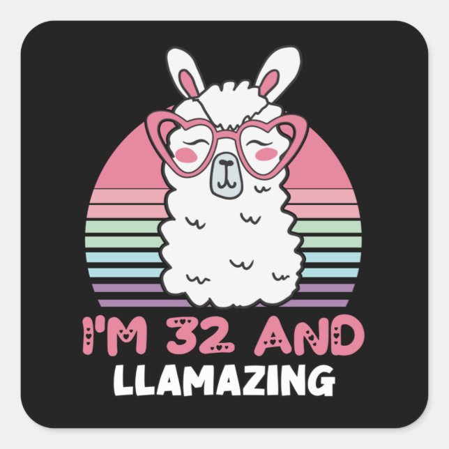 Sticker Carré Drôle Adorable Llama 32e cadeau d'anniversaire pou (Devant)