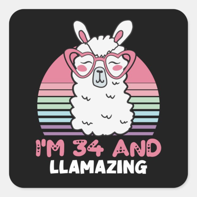 Sticker Carré Drôle adorable Llama 34e cadeau d'anniversaire pou (Devant)
