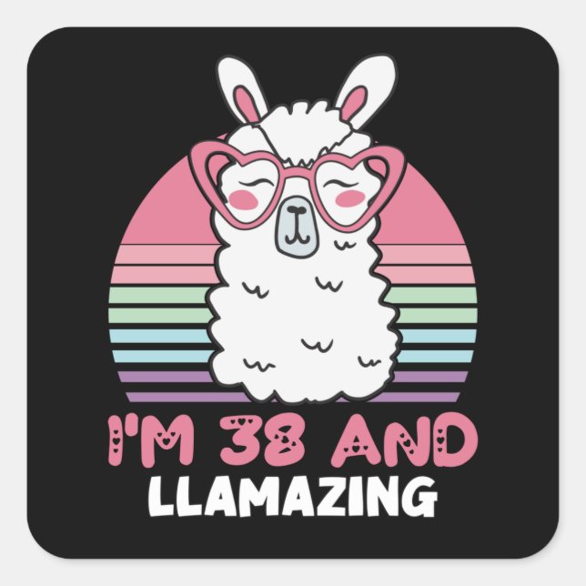 Sticker Carré Drôle Adorable Llama 38e Anniversaire Cadeau Pour  (Devant)
