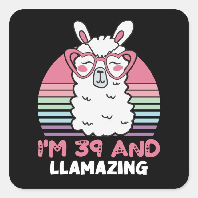 Sticker Carré Drôle Adorable Llama 39e Anniversaire Cadeau Pour  (Devant)