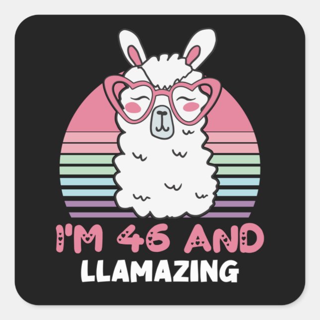 Sticker Carré Drôle adorable Llama 46e cadeau d'anniversaire pou (Devant)
