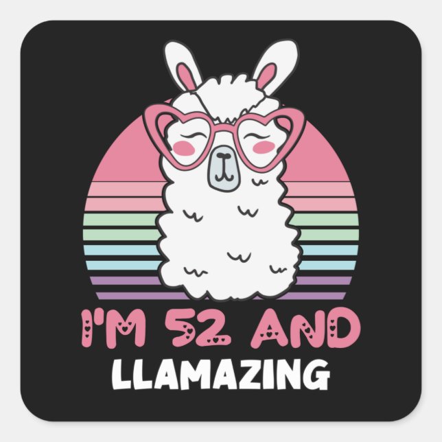 Sticker Carré Drôle Adorable Llama 52e Cadeau Anniversaire Pour  (Devant)
