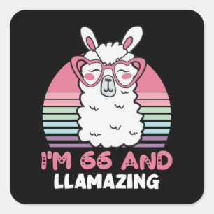 Sticker Carré Drôle Adorable Llama 66e Anniversaire Don Pour Fem