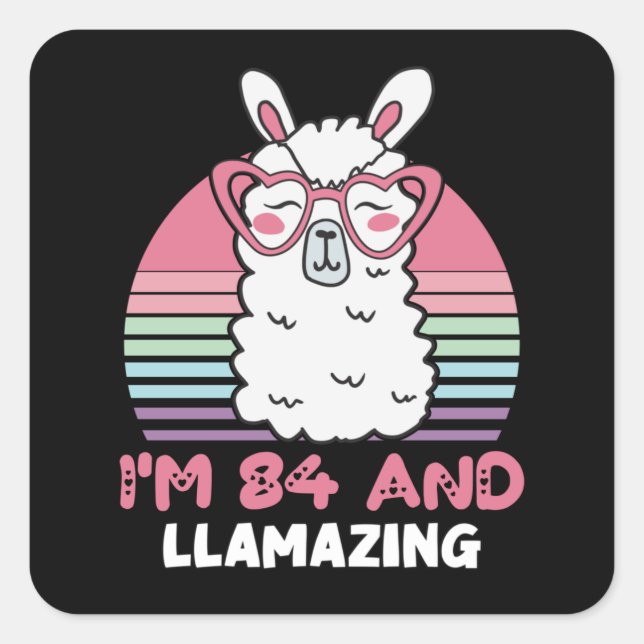 Sticker Carré Drôle adorable Llama 84e cadeau d'anniversaire pou (Devant)