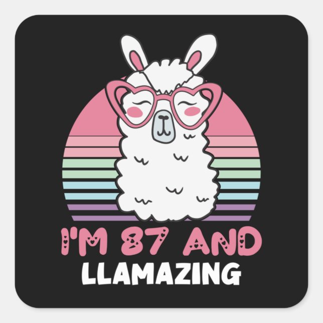 Sticker Carré Drôle Adorable Llama 87e Anniversaire Cadeau Pour  (Devant)