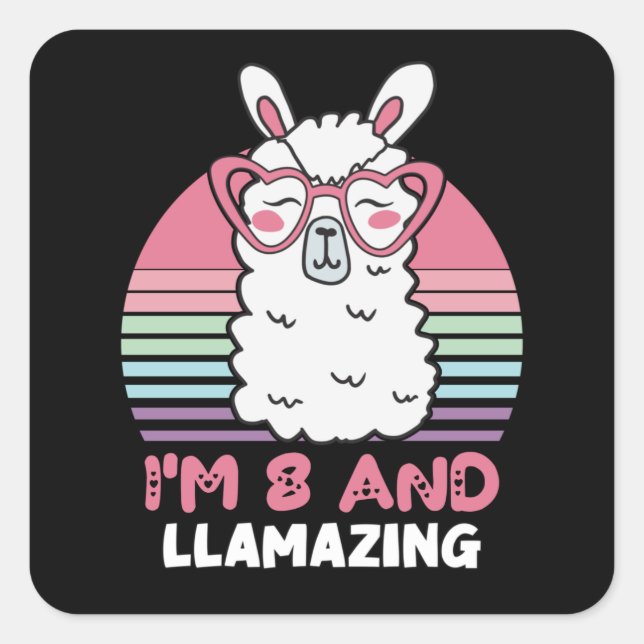 Sticker Carré Drôle adorable Llama 8e cadeau d'anniversaire pour (Devant)