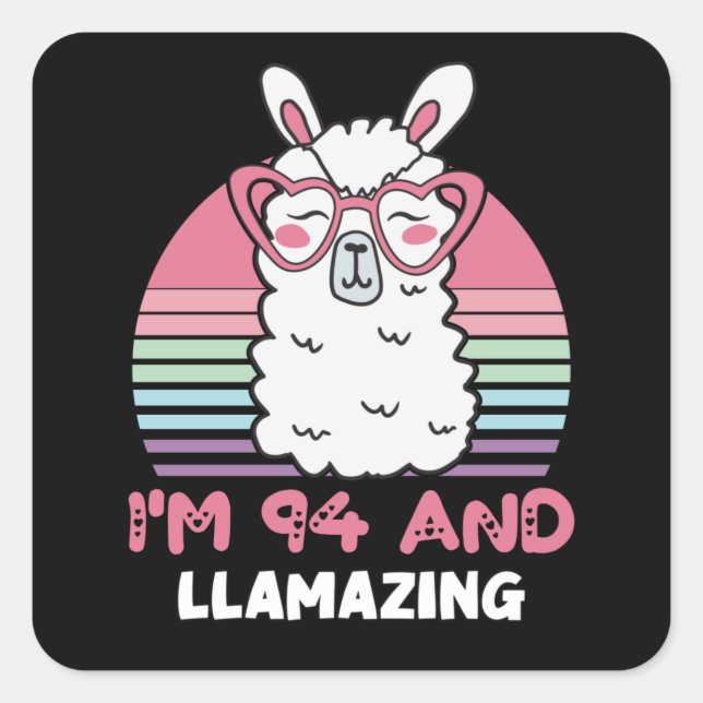 Sticker Carré Drôle Adorable Llama 94e cadeau d'anniversaire pou (Devant)