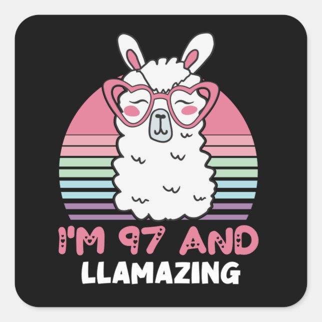Sticker Carré Drôle Adorable Llama 97e Anniversaire Cadeau Pour  (Devant)