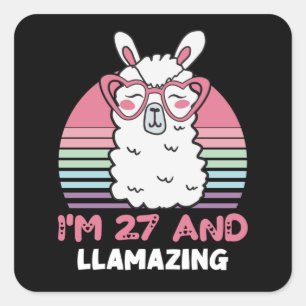Sticker Carré Drôle Adorable Llama Cadeau 27e Anniversaire Pour 