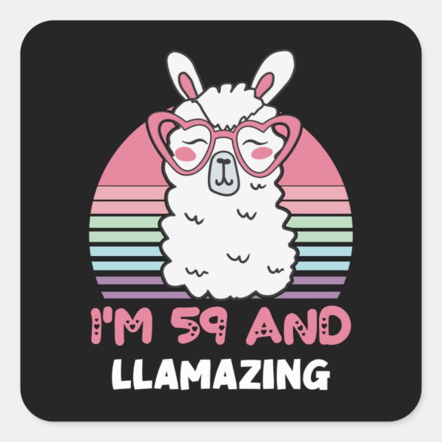 Sticker Carré Drôle Adorable Llama Cadeau 59e Anniversaire Pour  (Devant)