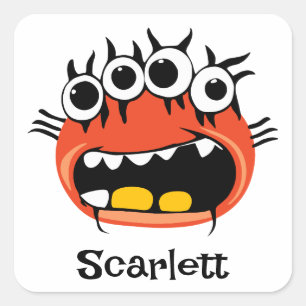 Sticker Carré Drôle Alien Four Eyes Orange Monster Cartoon