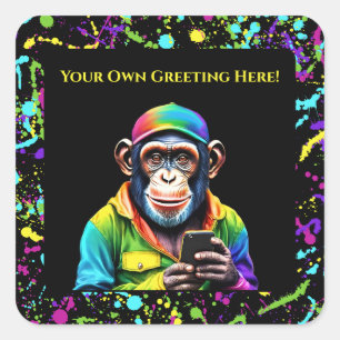 Sticker Carré Drôle animal-Chimpanzé avec téléphone-