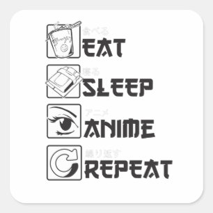 Sticker Carré Drôle Anime Cadeau Manger Sleep Répéter Otaku