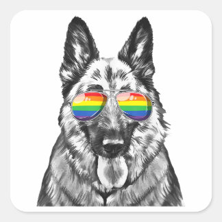 Sticker Carré Drôle berger allemand chien Gay pride Drapeau Sung
