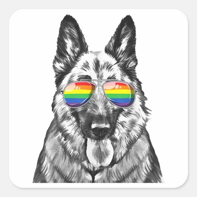 Sticker Carré Drôle berger allemand chien Gay pride Drapeau Sung (Devant)