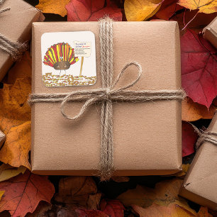 Sticker Carré Drôle, Caricature colorée Thanksgiving Turquie