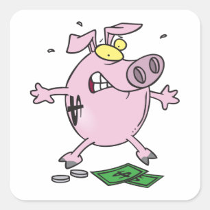 Sticker Carré Drôle Cartoon Piggy Bank Perdre de l'argent