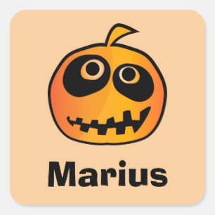 Sticker Carré Drôle Carved Orange Halloween Citrouille Nom du vi