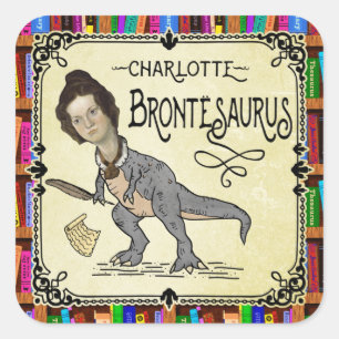 Sticker Carré Drôle Charlotte Bronte Saurus Dinosaur Lecteur de