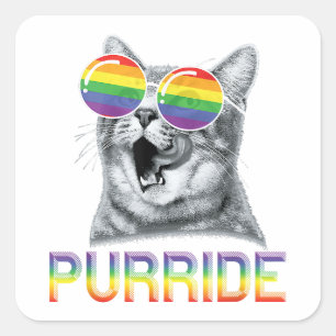 Sticker Carré Drôle Chat Gay pride Rainbow Lunettes de soleil LG