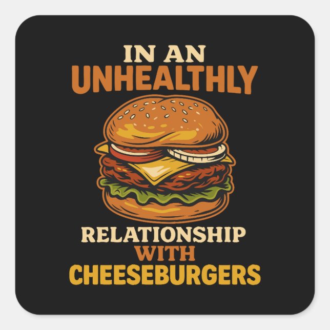 Sticker Carré Drôle Cheeseburger relation de mangeur avec Burger (Devant)
