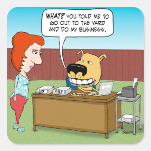 Sticker Carré Drôle chien faisant son affaire