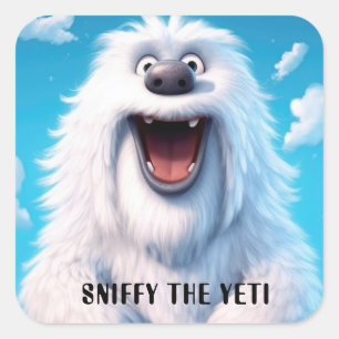 Sticker Carré Drôle chien monstre : Sniffy Yeti