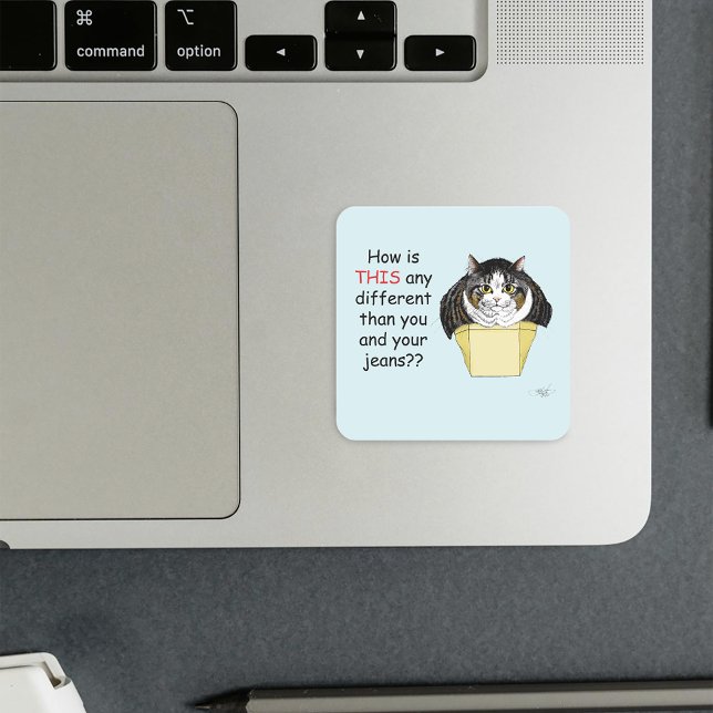 Sticker Carré Drôle Chubby Tabby Boîte à chat (Créateur téléchargé)