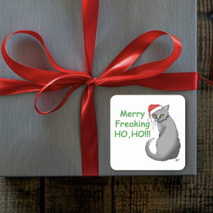 Sticker Carré Drôle Coléreux Noël Gris Chat Fête Humour