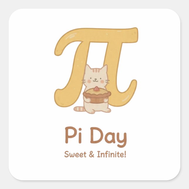 Sticker Carré Drôle d'animal de la journée Pi avec tarte – Cadea (Devant)