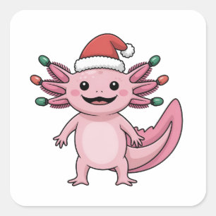 Sticker Carré Drôle de chapeau de Noël Santa Axolotl tenue de No