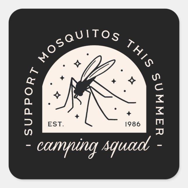Sticker Carré Drôle de moustique de camping d'été (Devant)