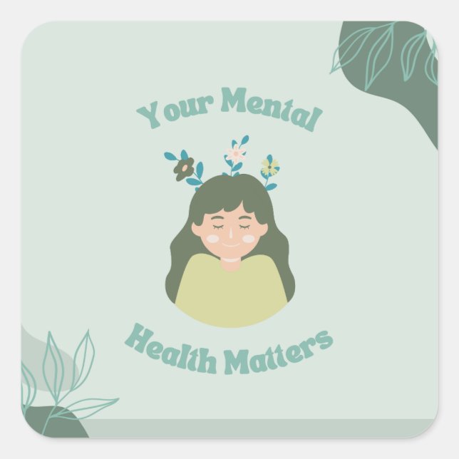 Sticker Carré Drôle de santé mentale | progrès et non perfection (Devant)