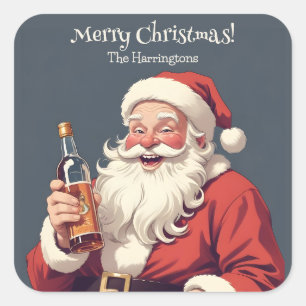 Sticker Carré Drôle Drunk Père Noël