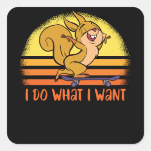 Sticker Carré Drôle Écureuil Conduit Skateboard Cadeau