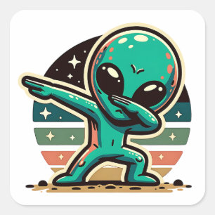 Sticker Carré Drôle Extraterrestrial Alien Dabbing