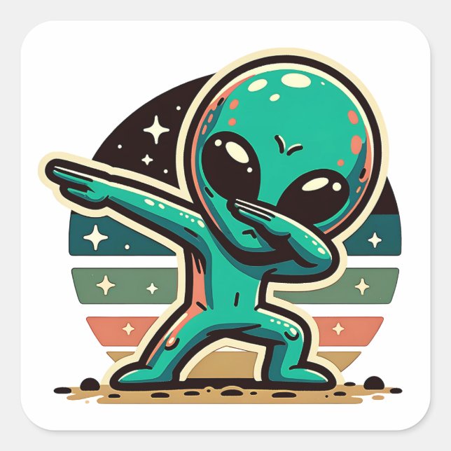 Sticker Carré Drôle Extraterrestrial Alien Dabbing (Devant)