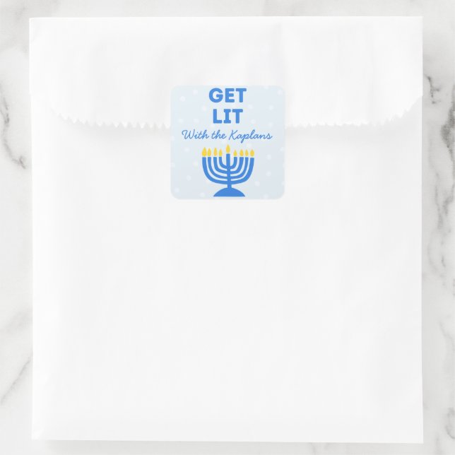 Sticker Carré Drôle "Get Lit" Chic Personnalisé Menorah Hanoukka (Sac)