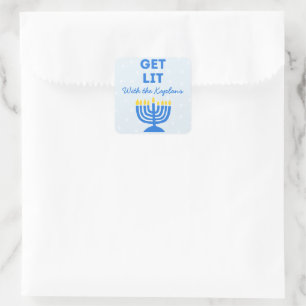 Sticker Carré Drôle "Get Lit" Chic Personnalisé Menorah Hanoukka