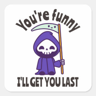 Sticker Carré Drôle Grim Reaper Squelette Halloween Costume