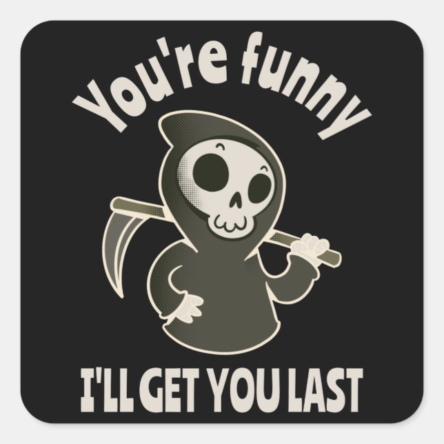 Sticker Carré Drôle Grim Reaper Squelette Halloween Costume (Devant)