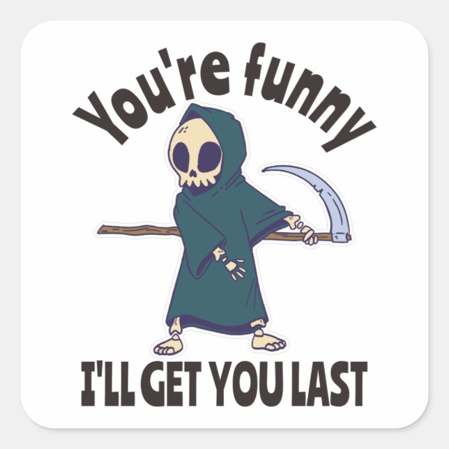 Sticker Carré Drôle Grim Reaper Squelette Halloween Costume (Devant)