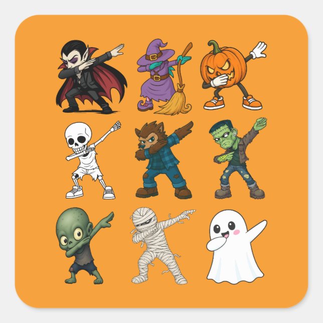 Sticker Carré Drôle Halloween caractères Dabbing (Devant)