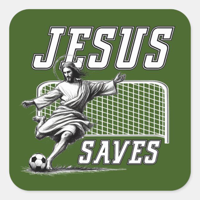 Sticker Carré Drôle Jésus Sauvons et Scores Objectifs de Footbal (Devant)