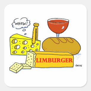 Sticker Carré Drôle Limburger Fromage Foodie Carton
