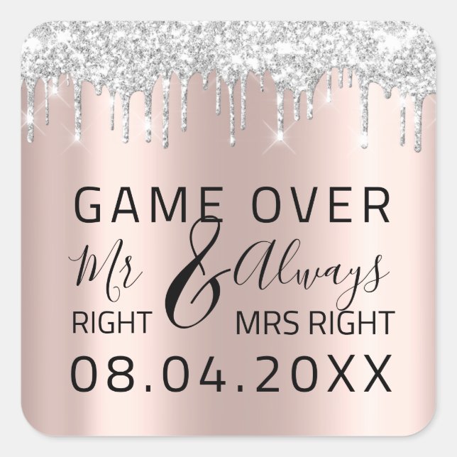 Sticker Carré Drôle Mariage M. Right Toujours Mme Right Game Ove (Devant)