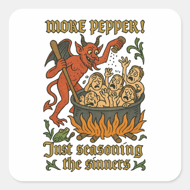 Sticker Carré Drôle Mème Médiéval Diable Dessin Halloween (Devant)